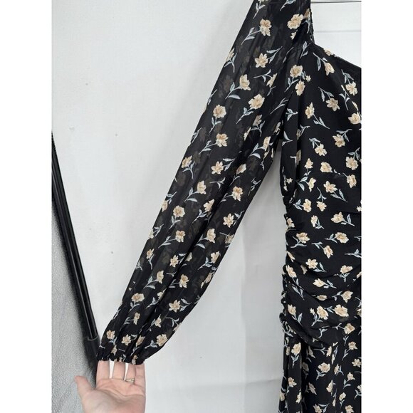 ASTR Sweatheart Neck Floral Maxi Dress Women Large Black Prairie Cottage Peasant - Picture 10 of 11